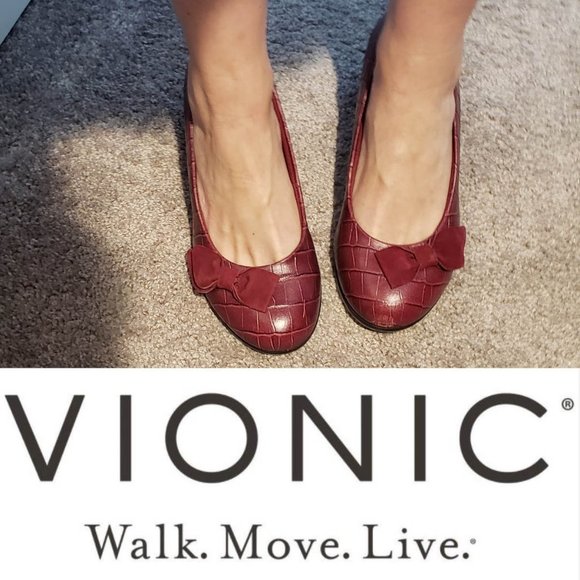 US W 8 Vionic Lena Maroon Croc Embossed Wedge "Orhto"heels - Picture 1 of 8